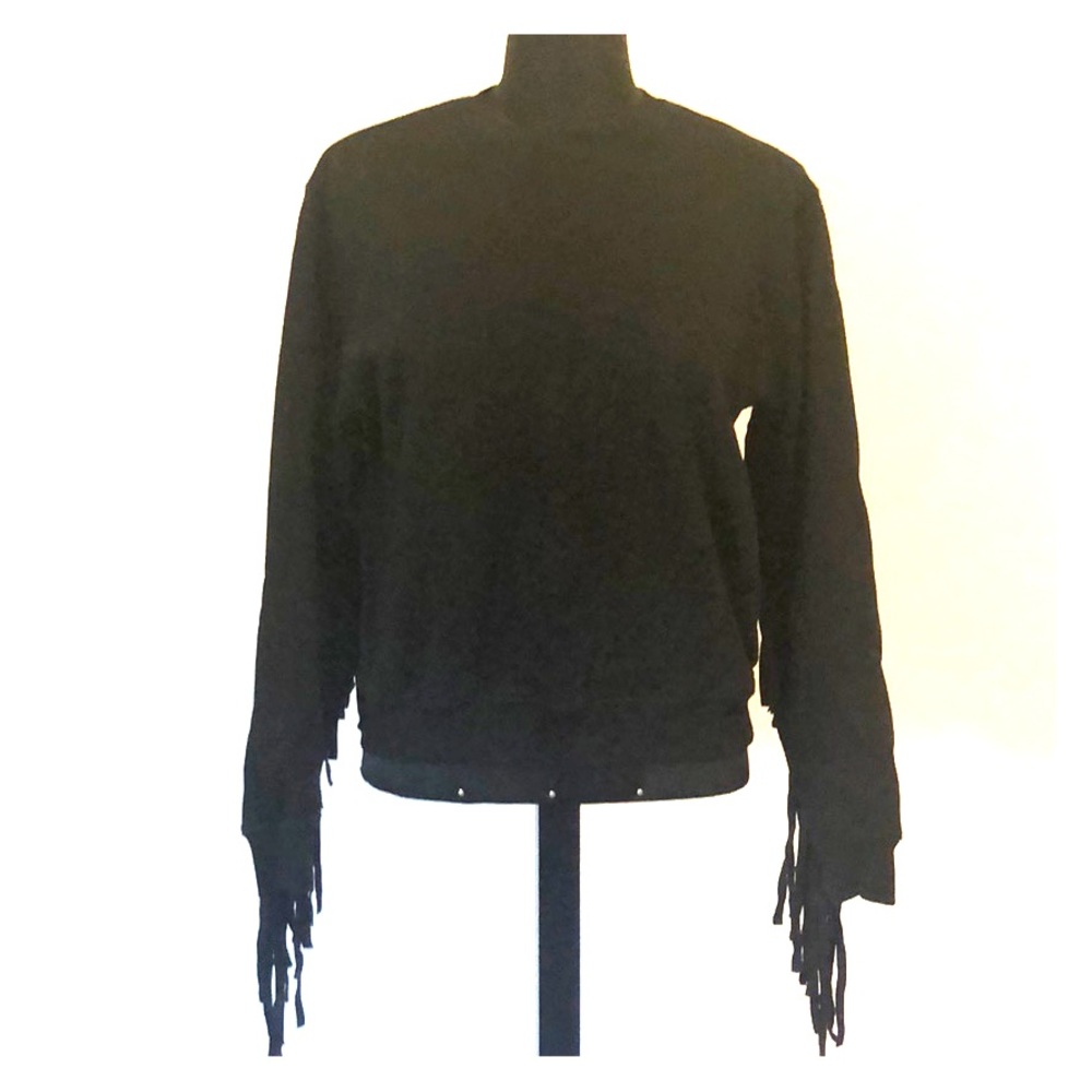 McQ black fringed sleeves sweat shirt